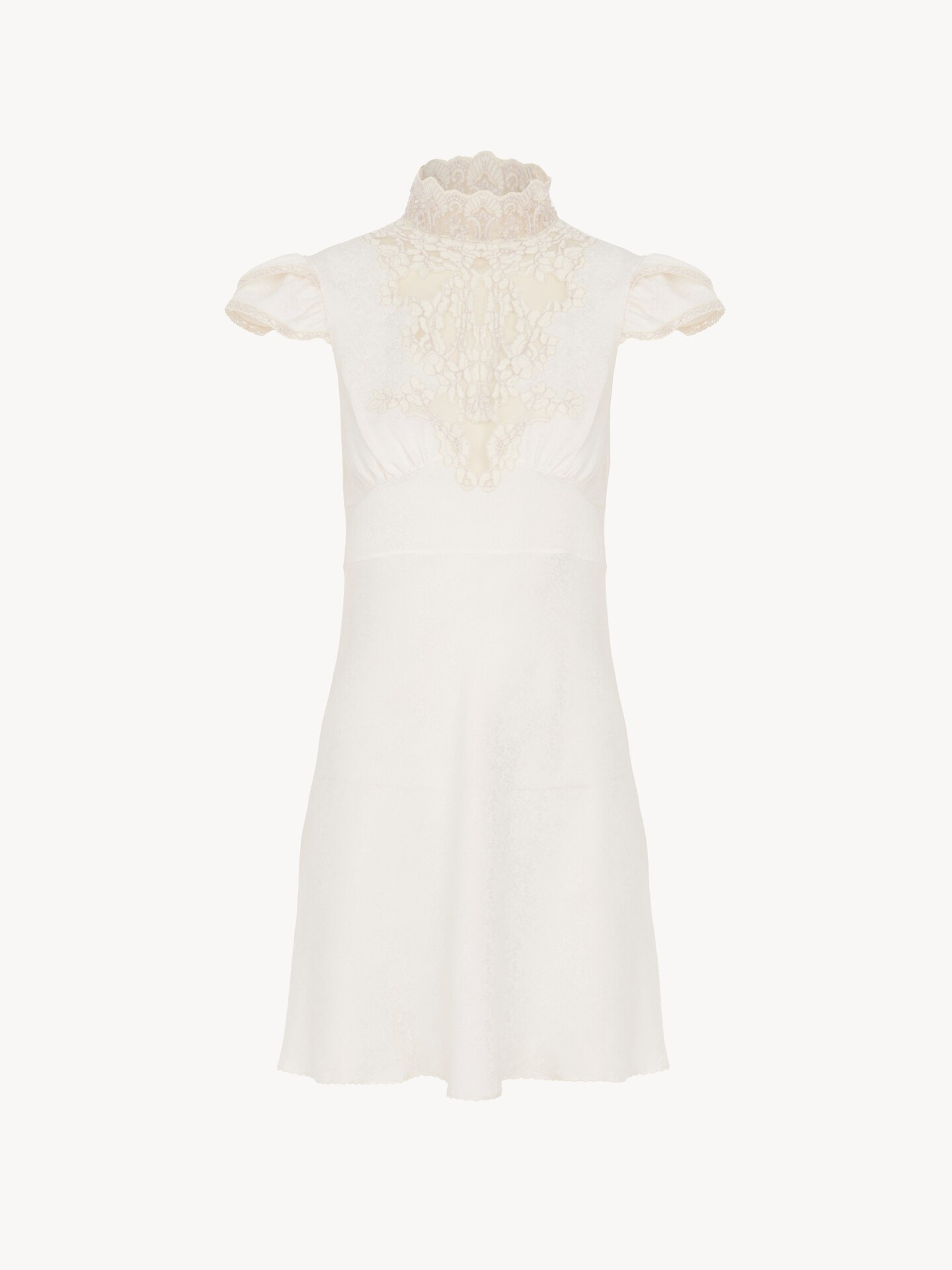 High-neck mini dress in jacquard silk & lace - 2