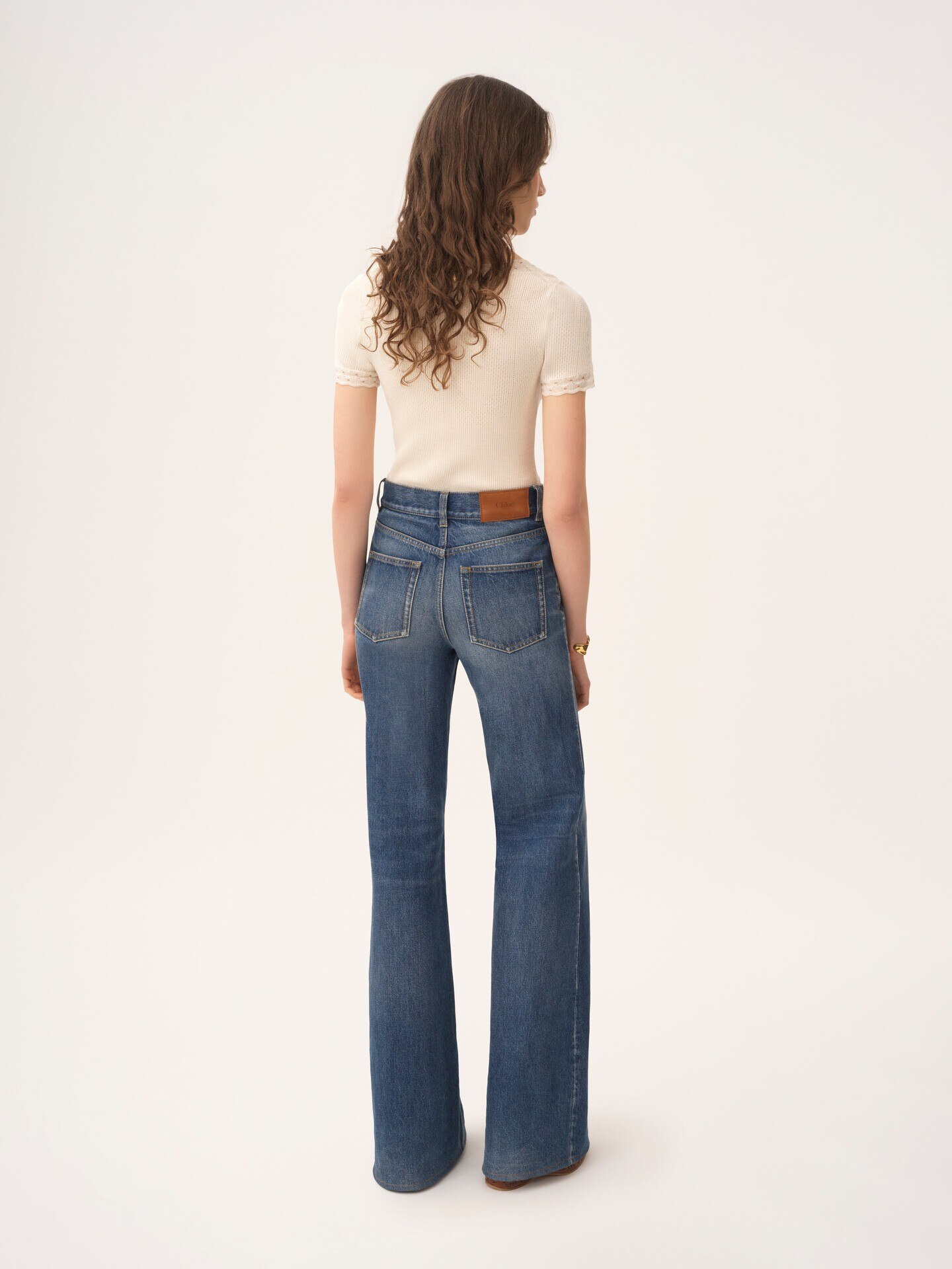 Scoop-neck fitted top in a wool knit & lace - 5