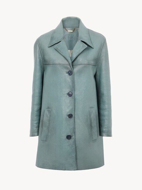 Single-breasted long jacket in leather