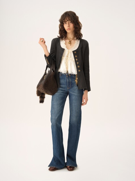 Peplum riding jacket in leather