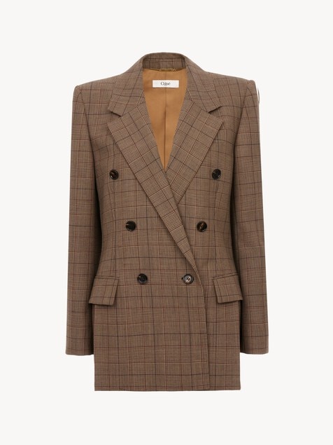 Double-breasted tailored jacket in check wool