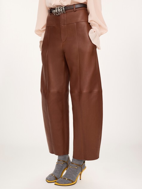 High-rise barrel pants in leather