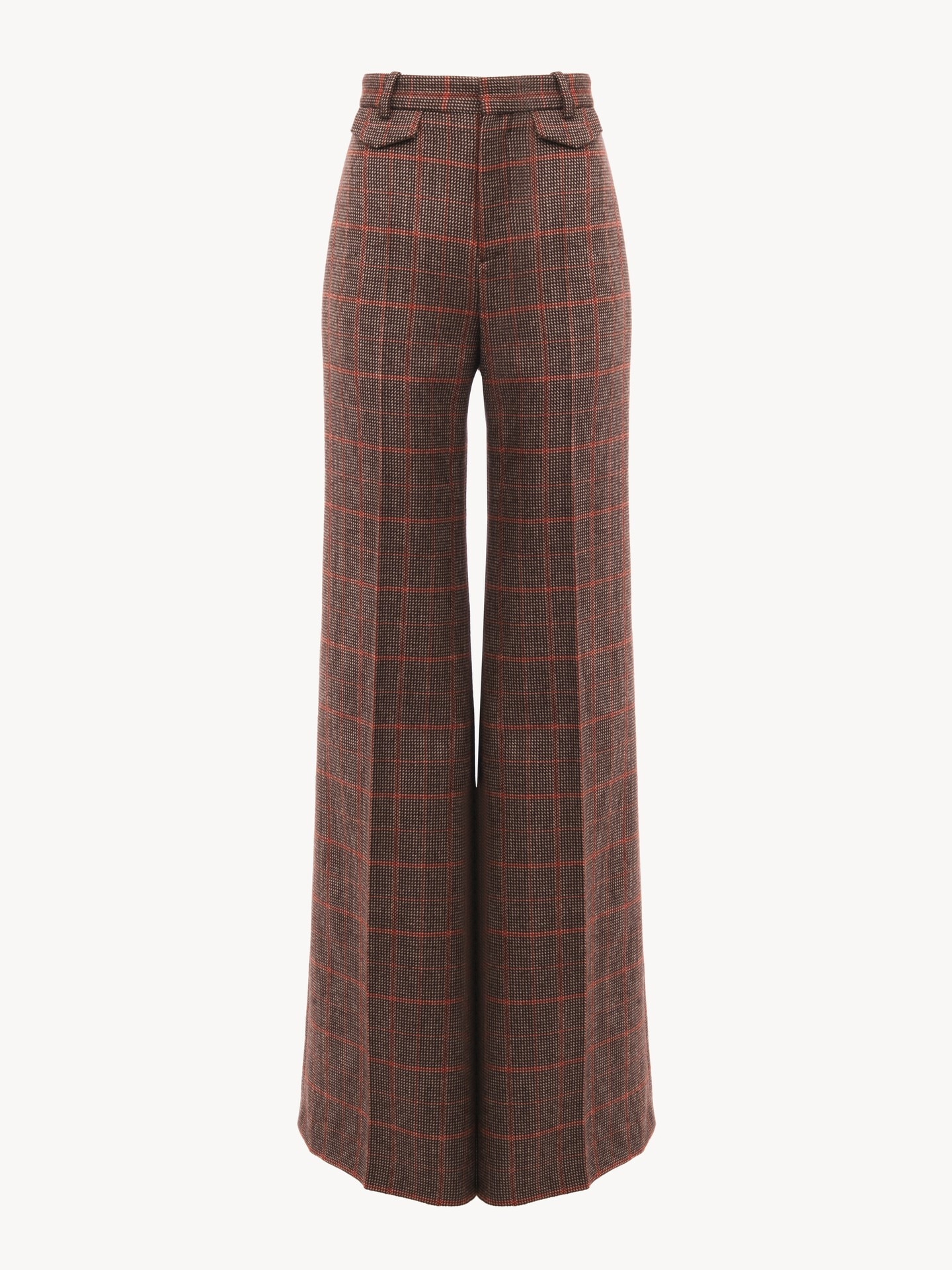 High-rise flared trousers in wool check - 1