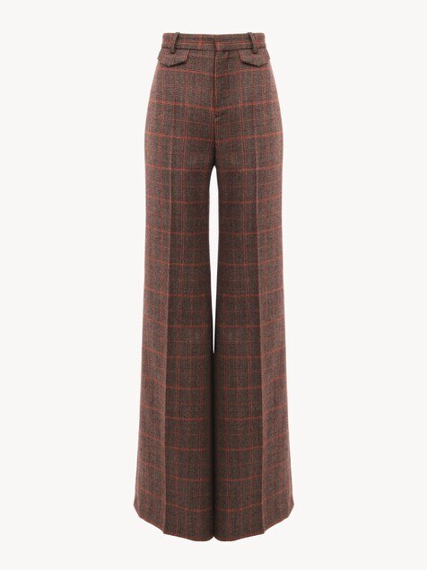 High-rise flared trousers in wool check