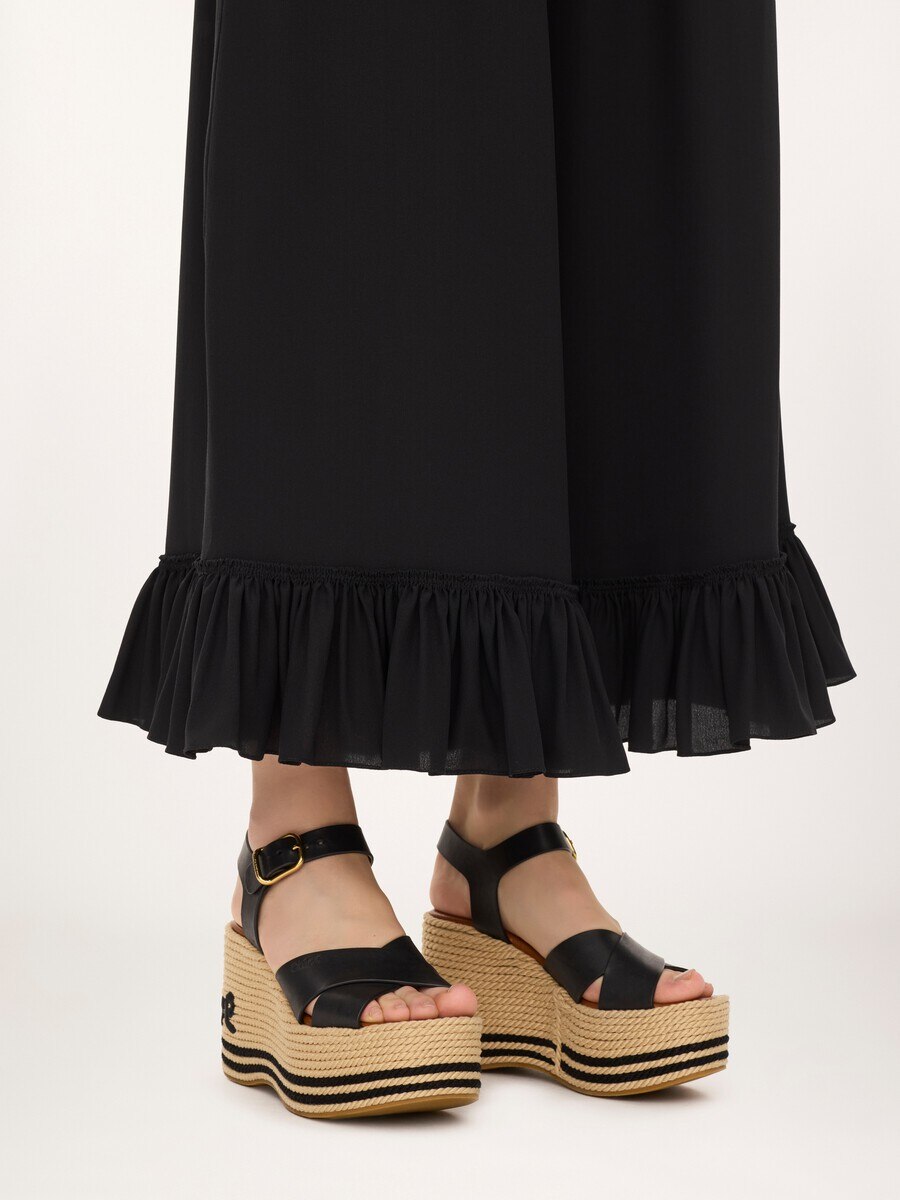 Cropped fluid pants in cr&ecirc;pe de chine - 7