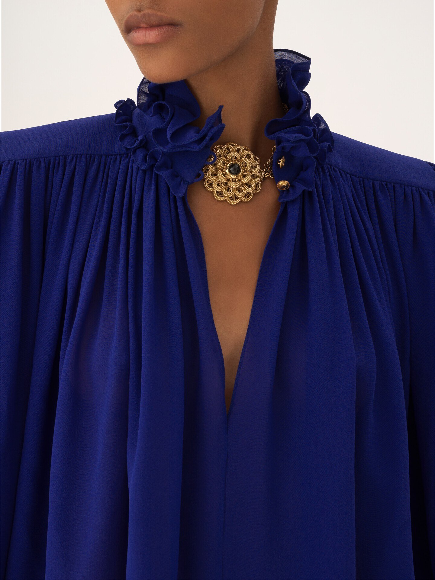 Maxi gathered high-neck top in silk georgette - 8