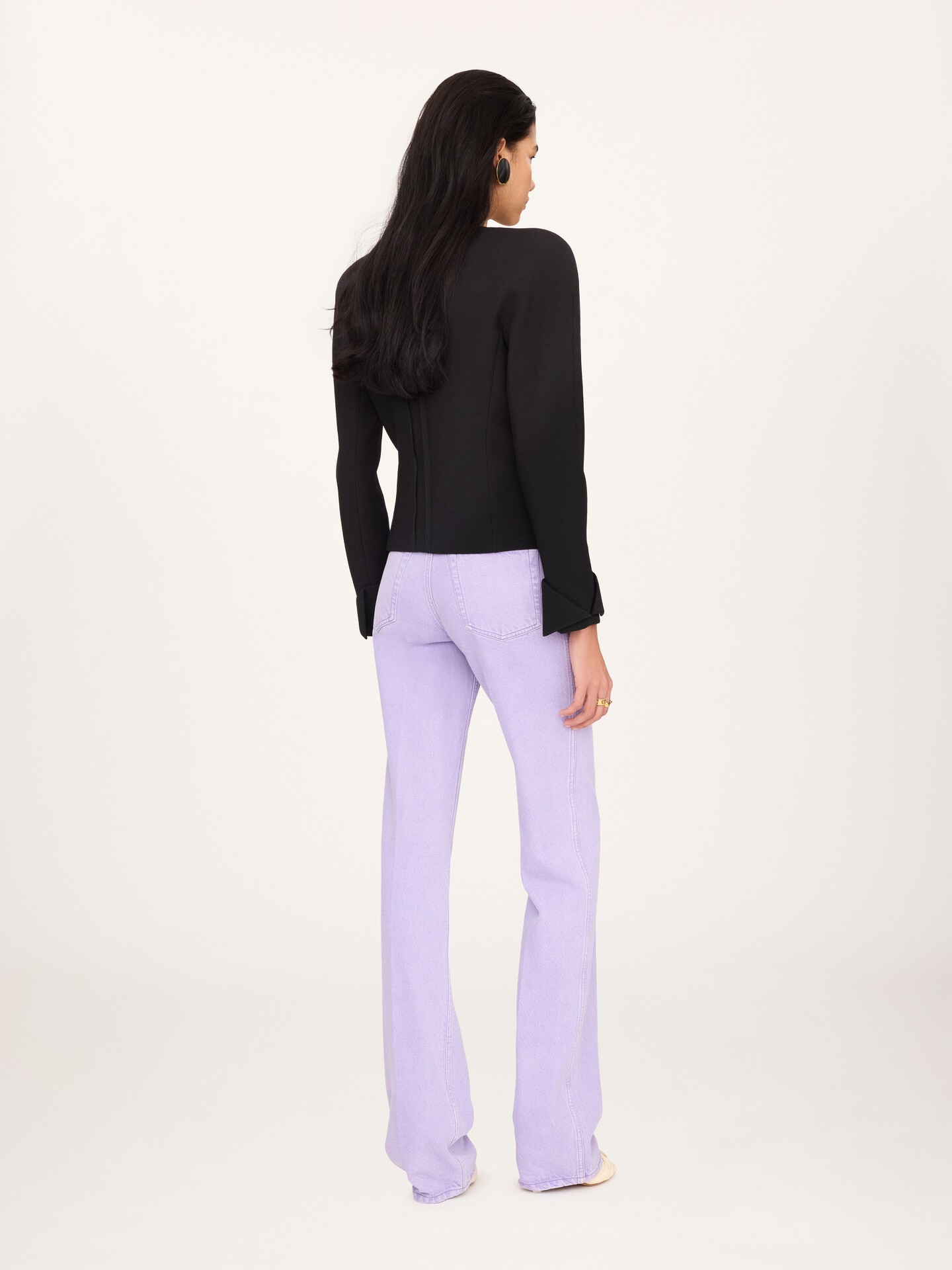 Collarless fitted jacket in wool cr&ecirc;pe - 5