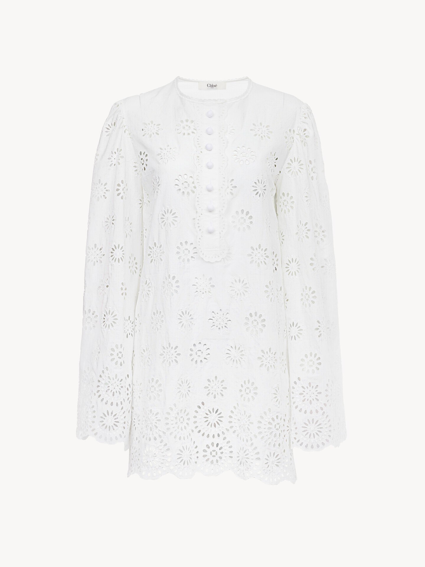 Long-sleeve mini dress in cotton voile - 2