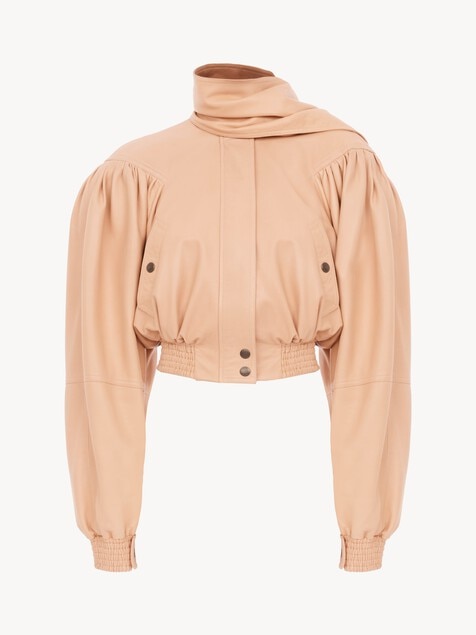 Cropped scarf jacket in leather