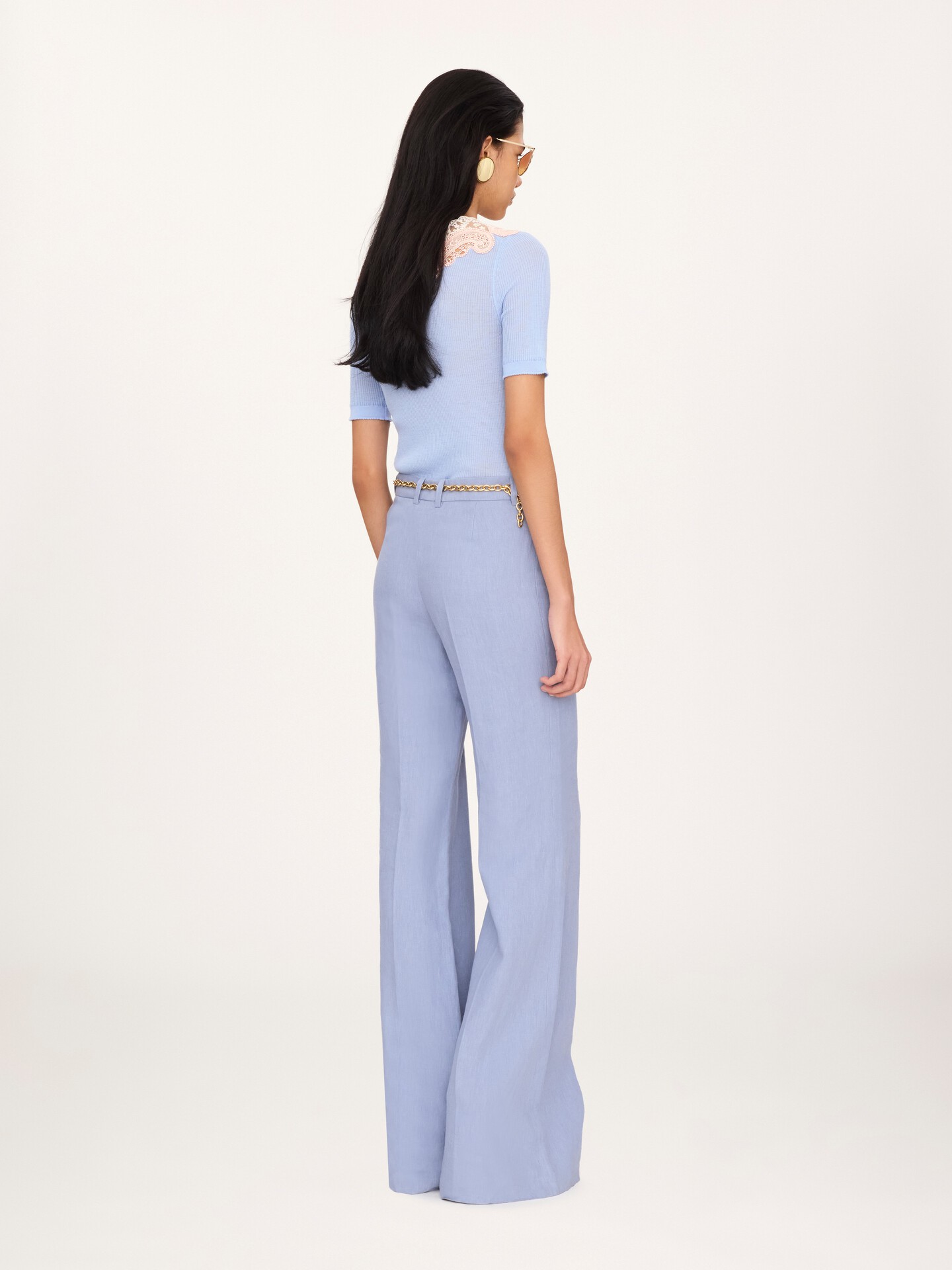 High-rise flared pants in linen cr&ecirc;pe - 5
