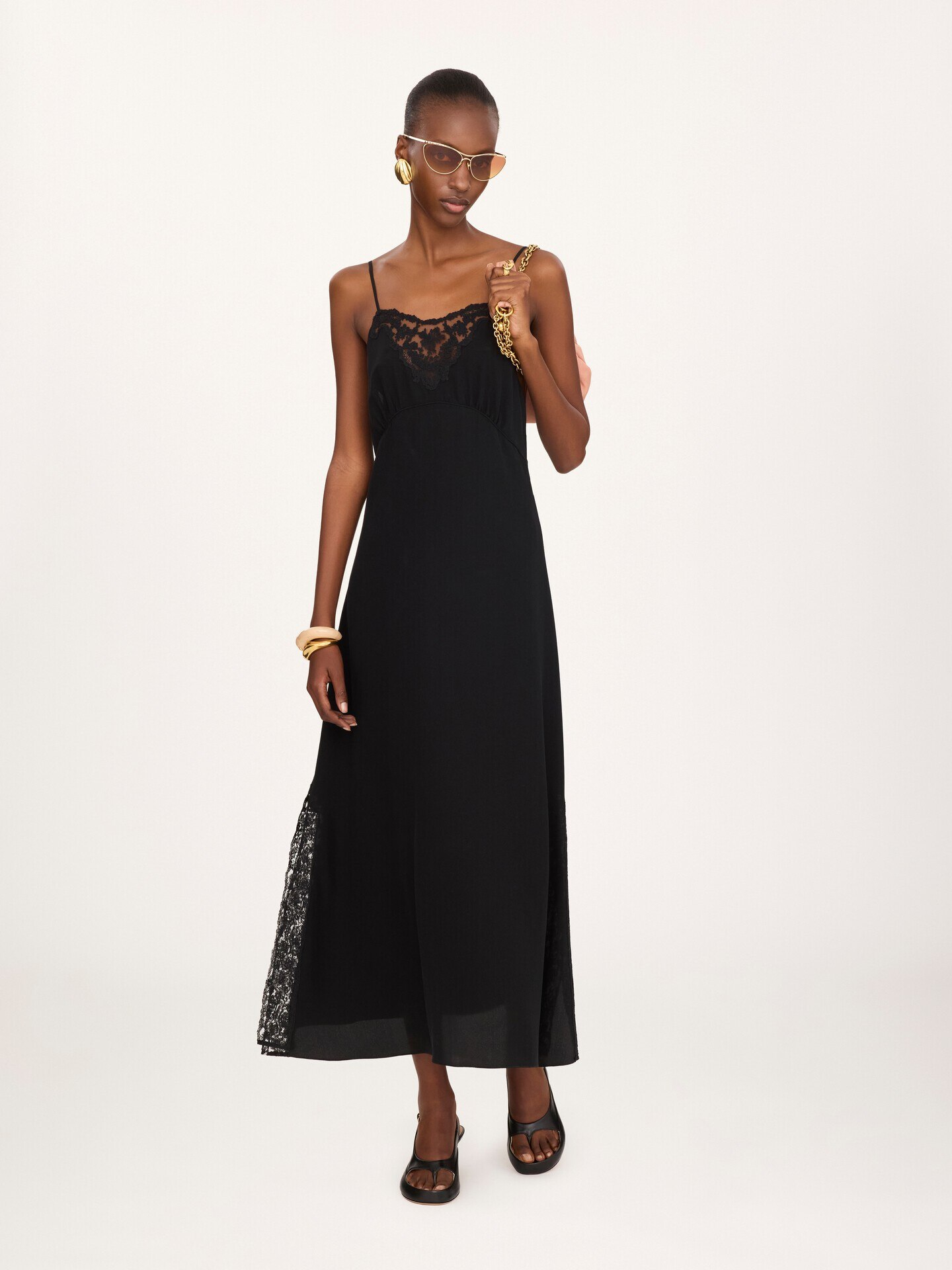 Long lingerie dress in cr&ecirc;pe de chine & lace - 3