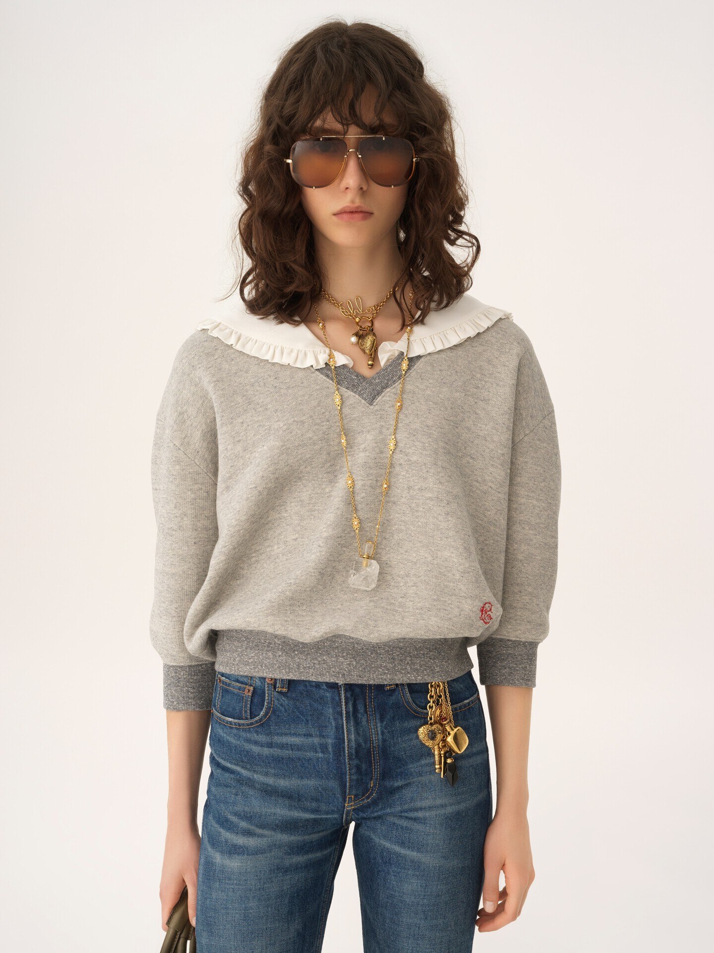Collared jumper in chin&eacute; fleece - 4