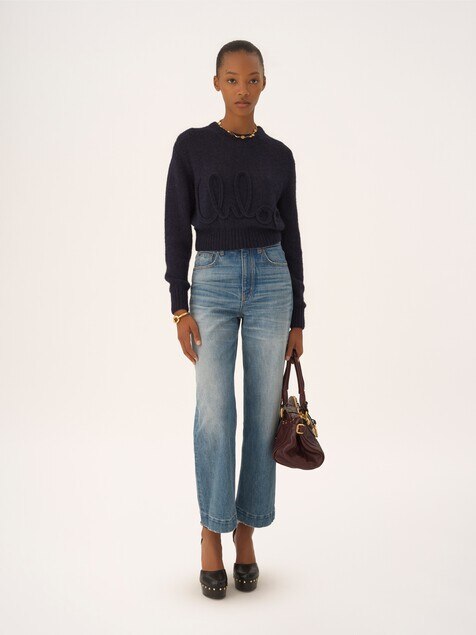 High-rise cropped jeans in denim
