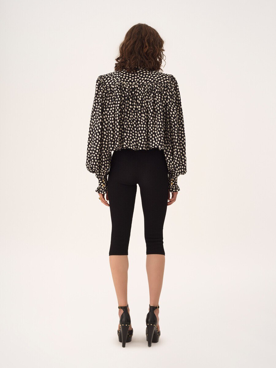 Maxi gathered high-neck top in silk jacquard - 7