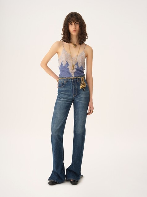 Camisola de jacquard de seda y encaje