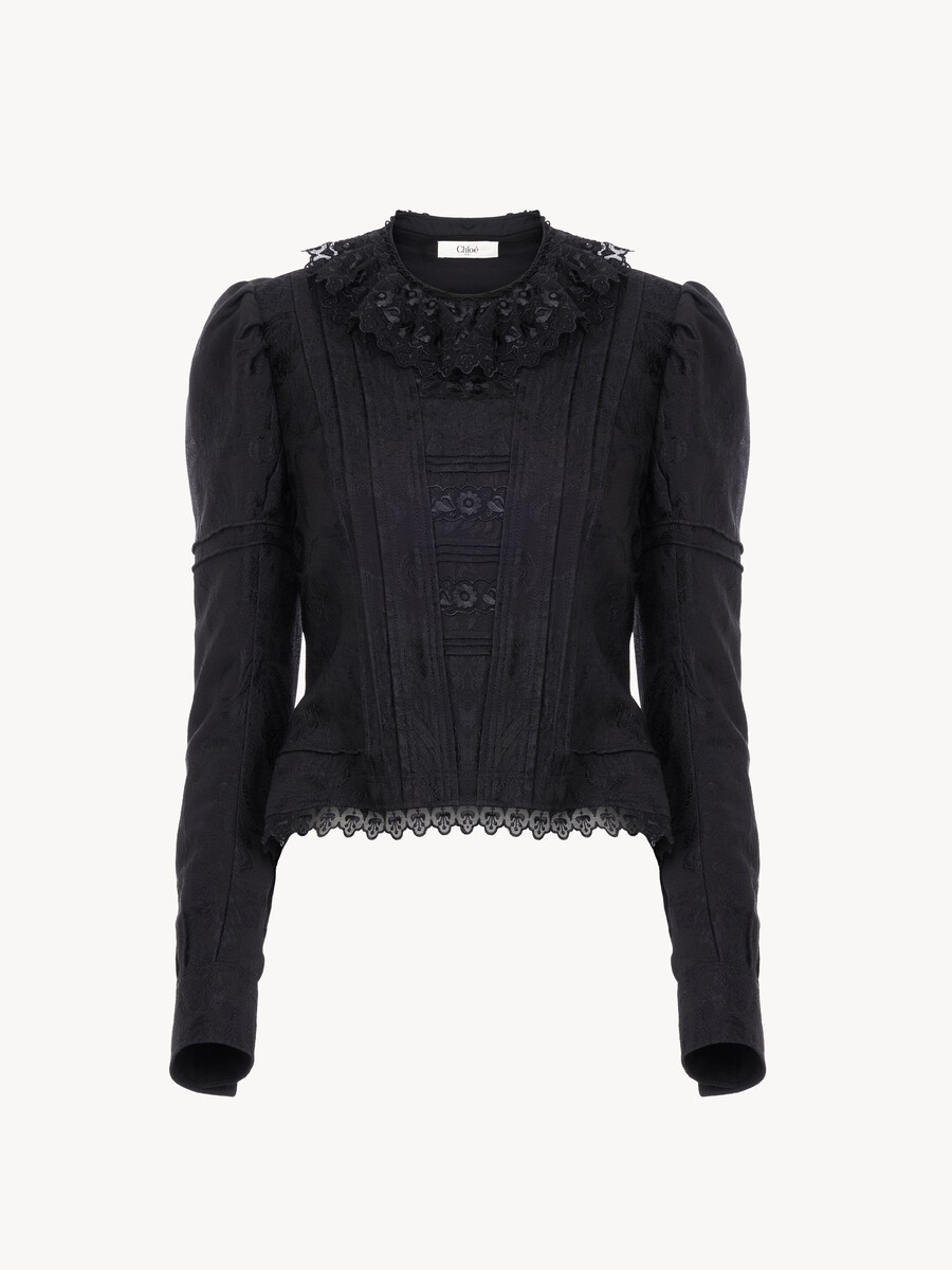 Fitted jacket in silk-blend jacquard & lace - 2