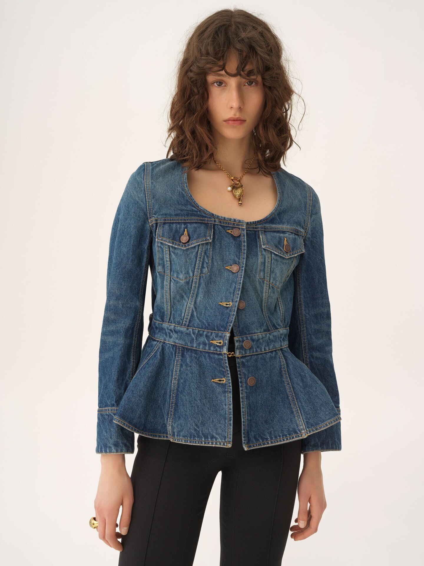 Peplum riding jacket in denim - 4