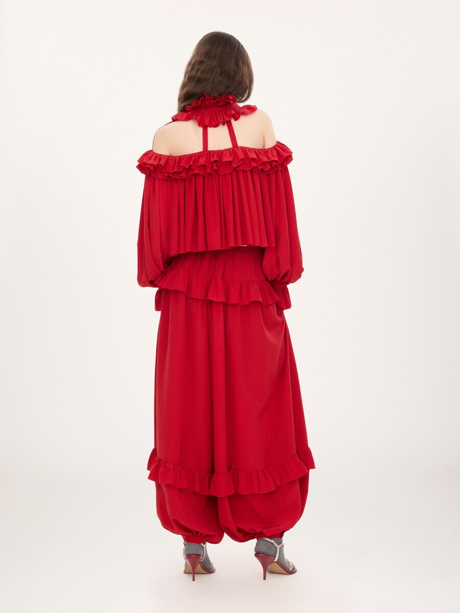 Cut-out ruffle top in silk jacquard - 7