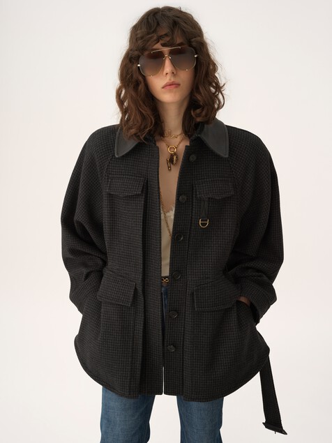 Utilitarian jacket in houndstooth wool