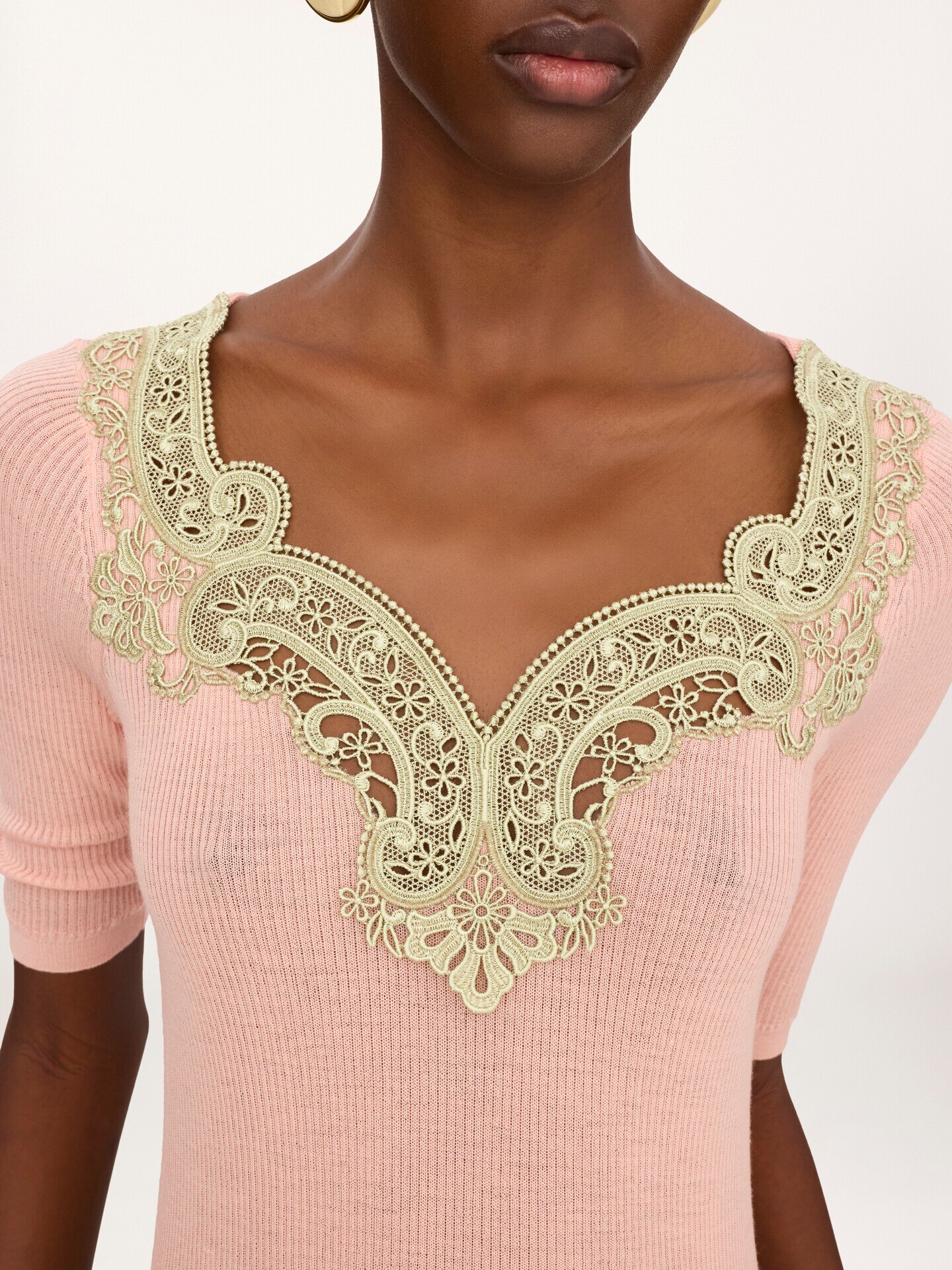 Elbow-sleeve fitted jumper in a wool knit & lace - 4