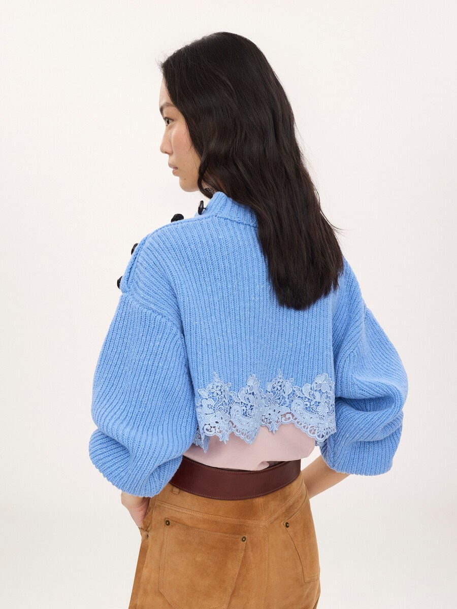 Cropped sweater in a merino wool knit & lace - 5