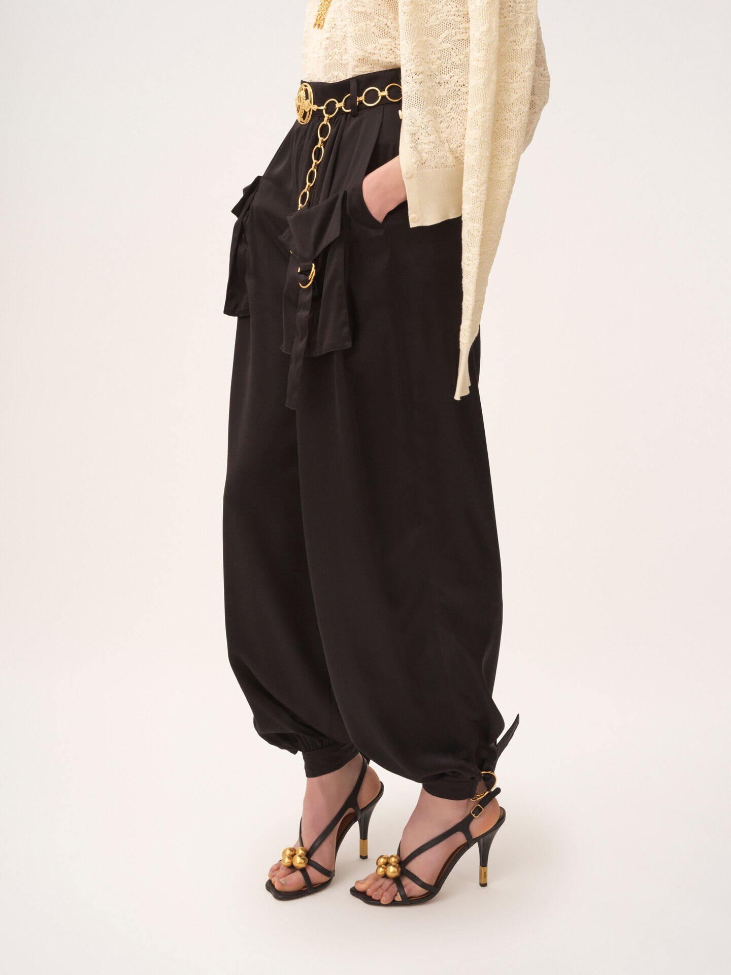 Pantalones cargo fluidos de sat&eacute;n de seda - 4