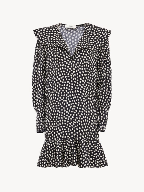 Long-sleeve mini dress in silk jacquard