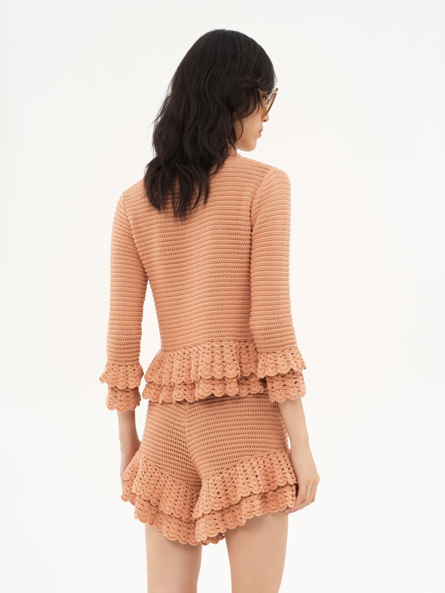 Fitted ruffled cardigan in crochet knit - 6