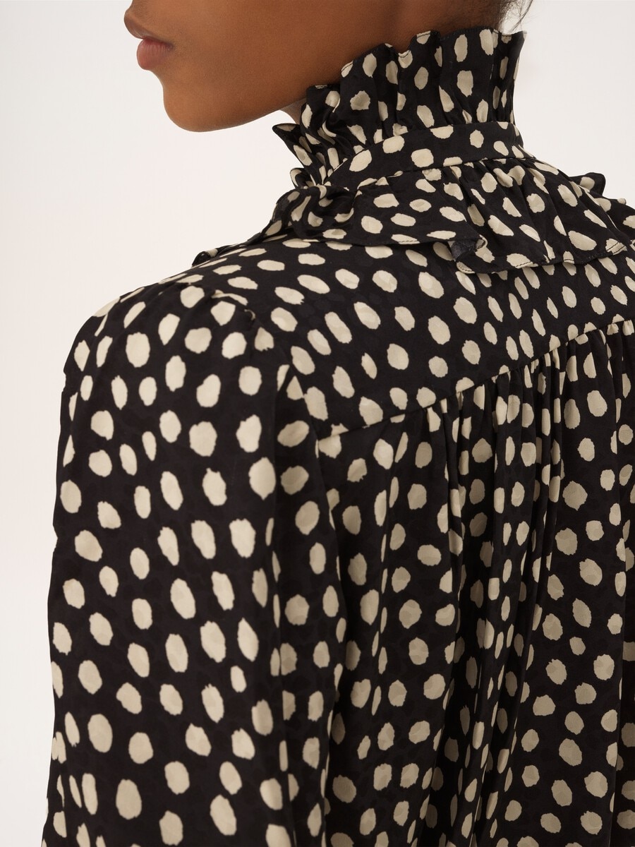 Tie-front ruffled blouse in silk jacquard - 7