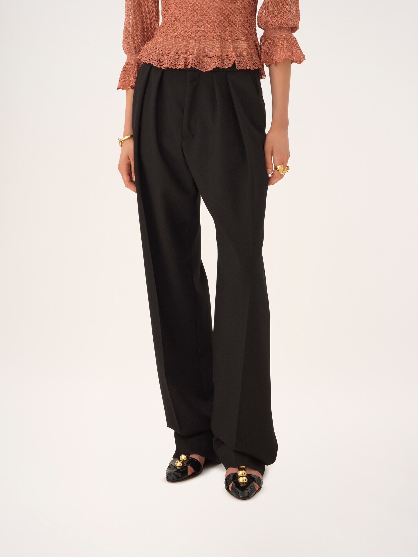Pantalones de sastre de talle alto de gabardina de lana - 4