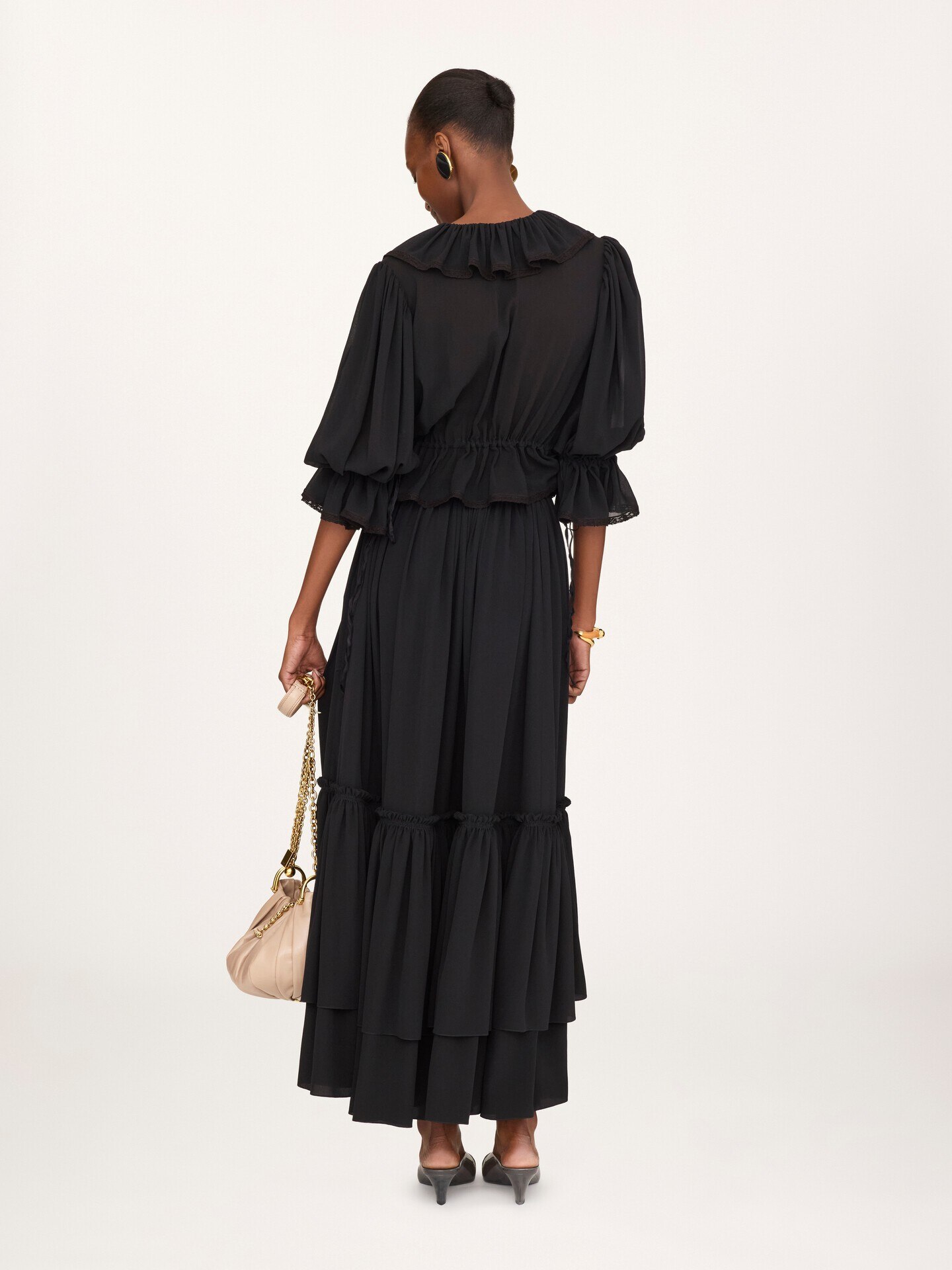 Long ruffled skirt in cr&ecirc;pe de chine - 5