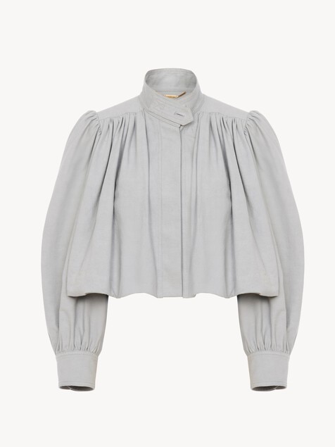 Gathered boule jacket in cotton canvas