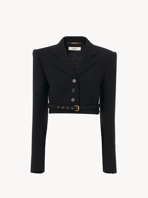Cropped Spencer jacket in wool cr&ecirc;pe