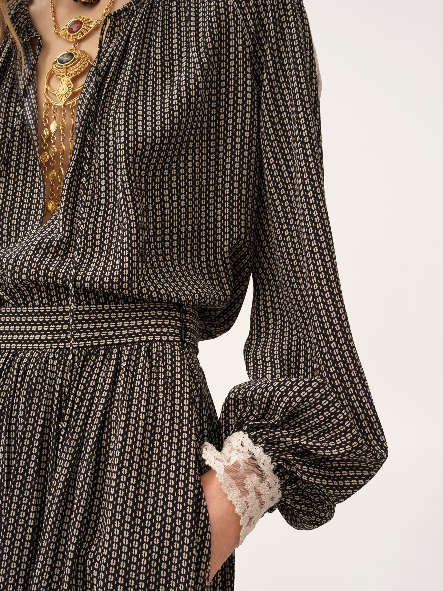 Gathered midi skirt in crêpe de chine - 6