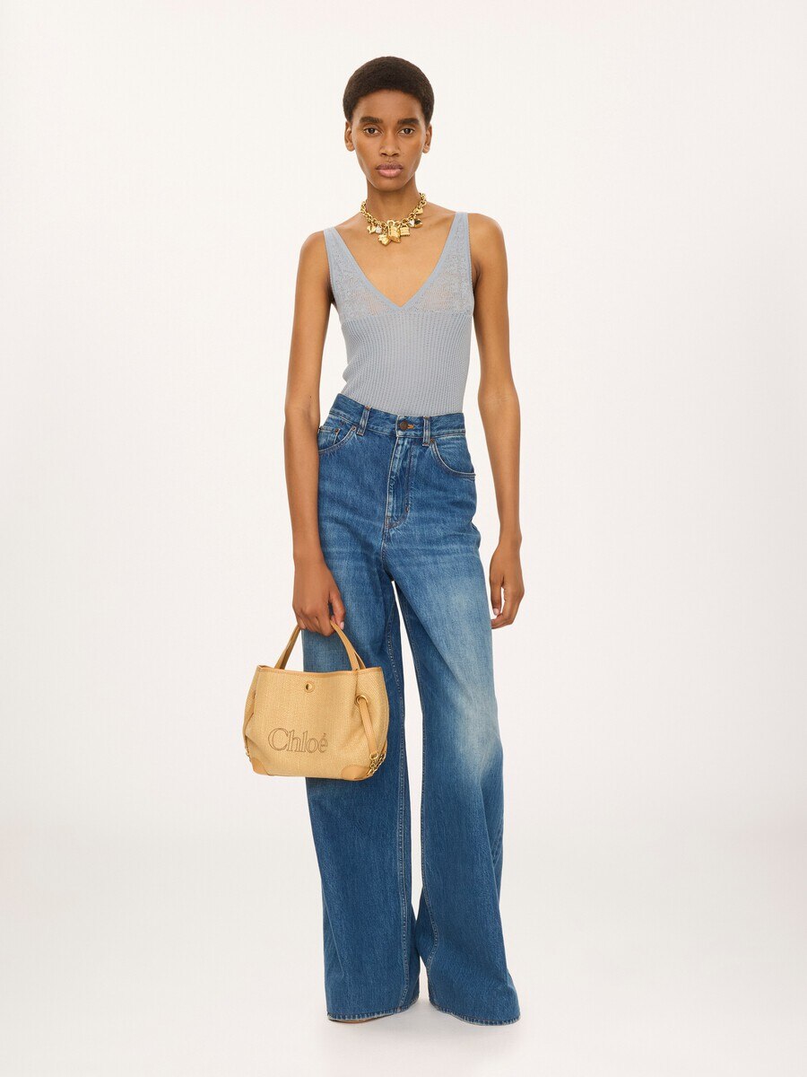 Small Chlo&eacute; Clover double carry bag in raffia-effect fibers - 7