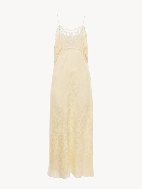 Vestido midi con tirantes finos de jacquard de seda y encaje