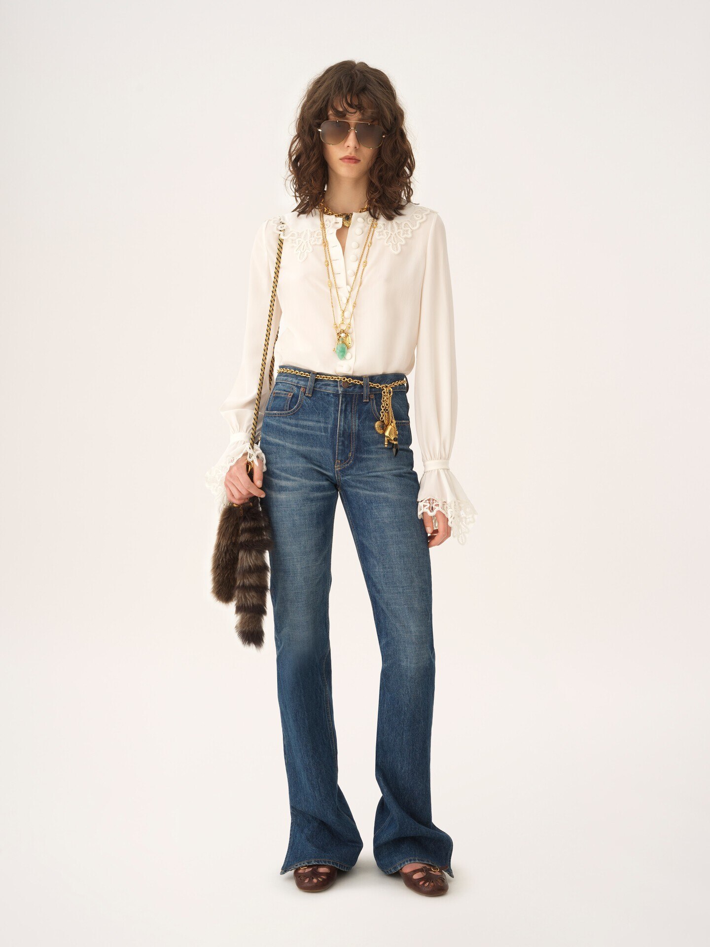 Fluid blouse in crêpe de chine & lace - 3