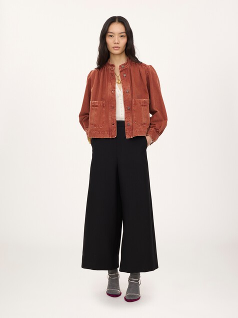 Wide-leg tailored pants in wool cr&ecirc;pe