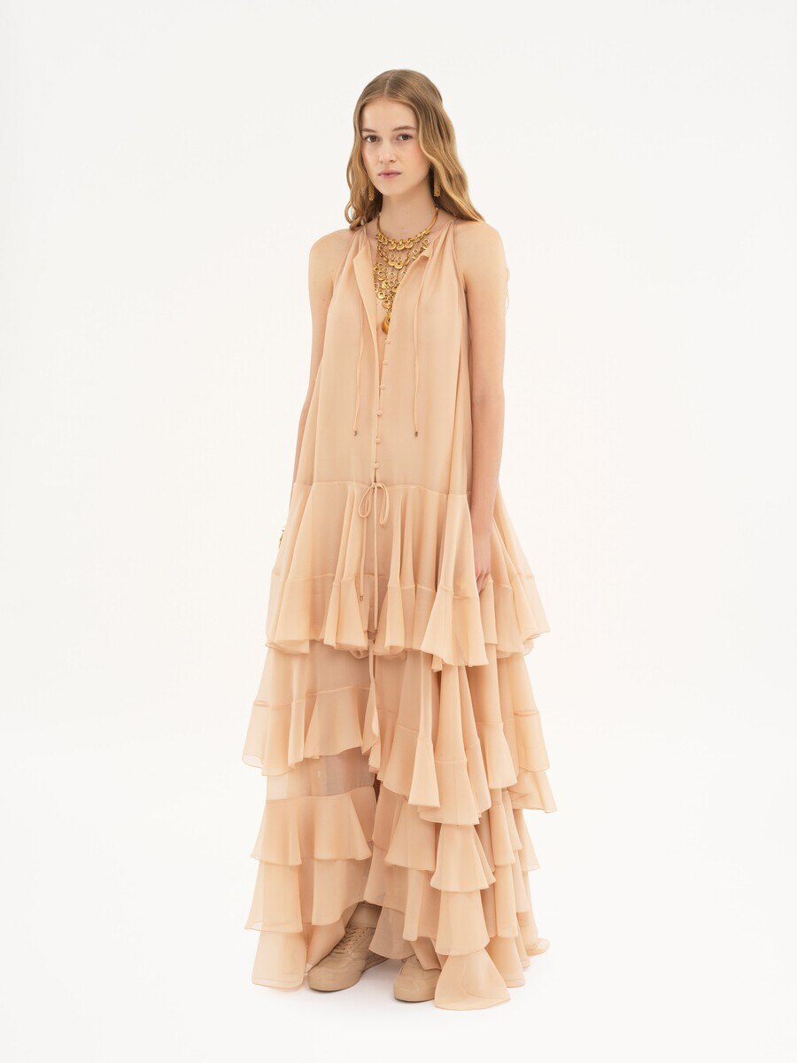 Tiered maxi dress in silk georgette - 3