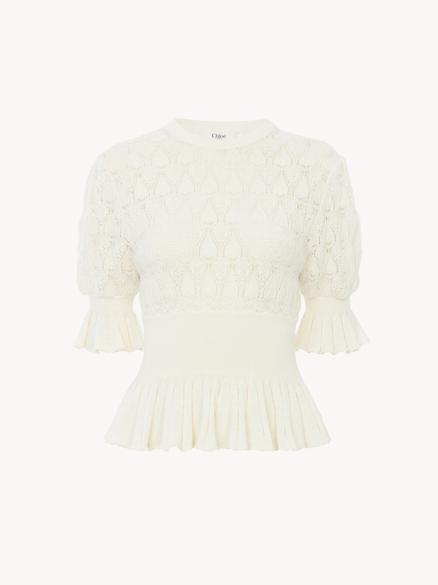 Short-sleeve ruffled sweater in a wool-mix knit - 2