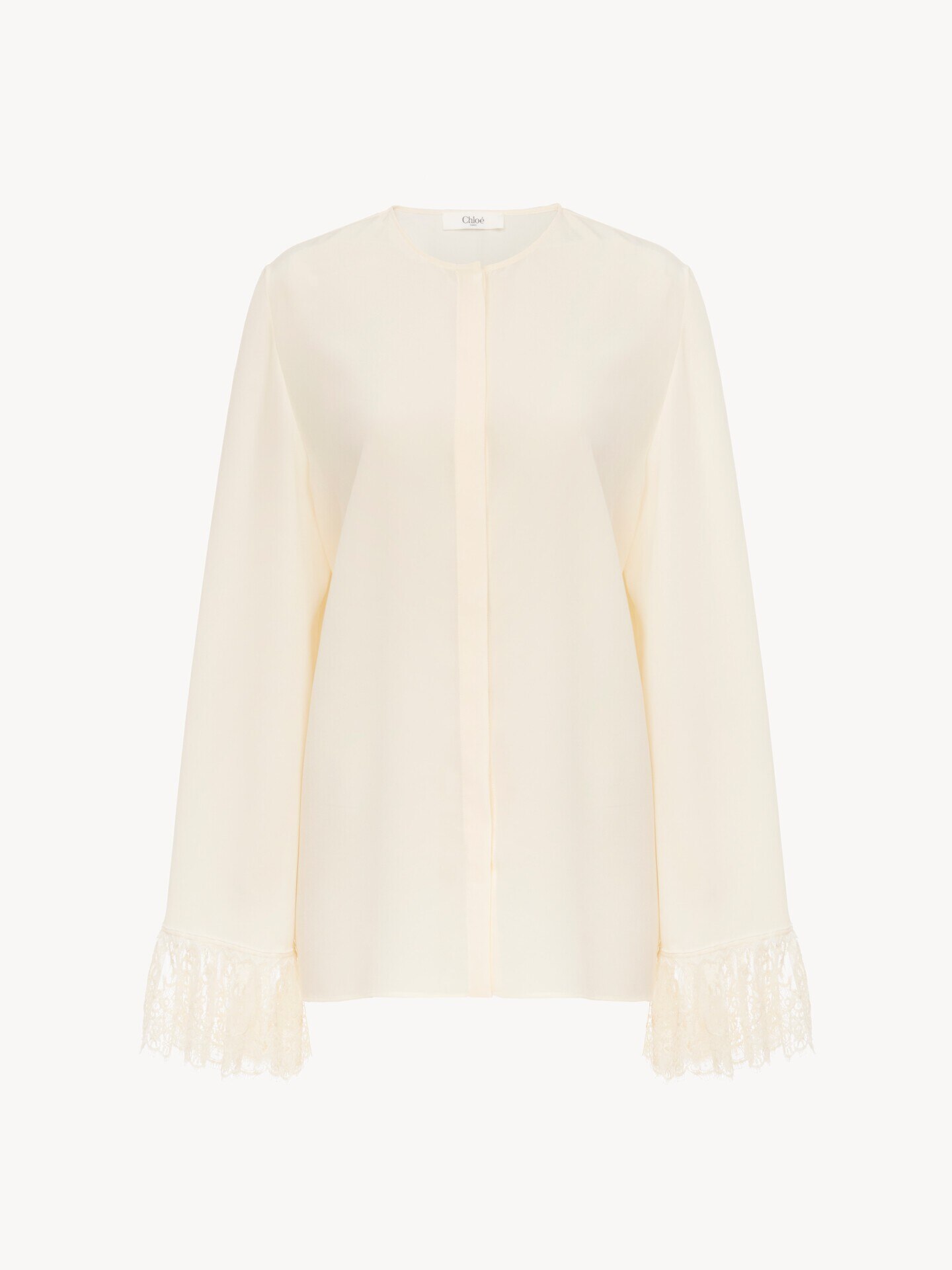 Collarless fluid blouse in crêpe de chine - 2