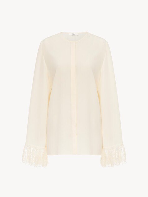 Collarless fluid blouse in crêpe de chine