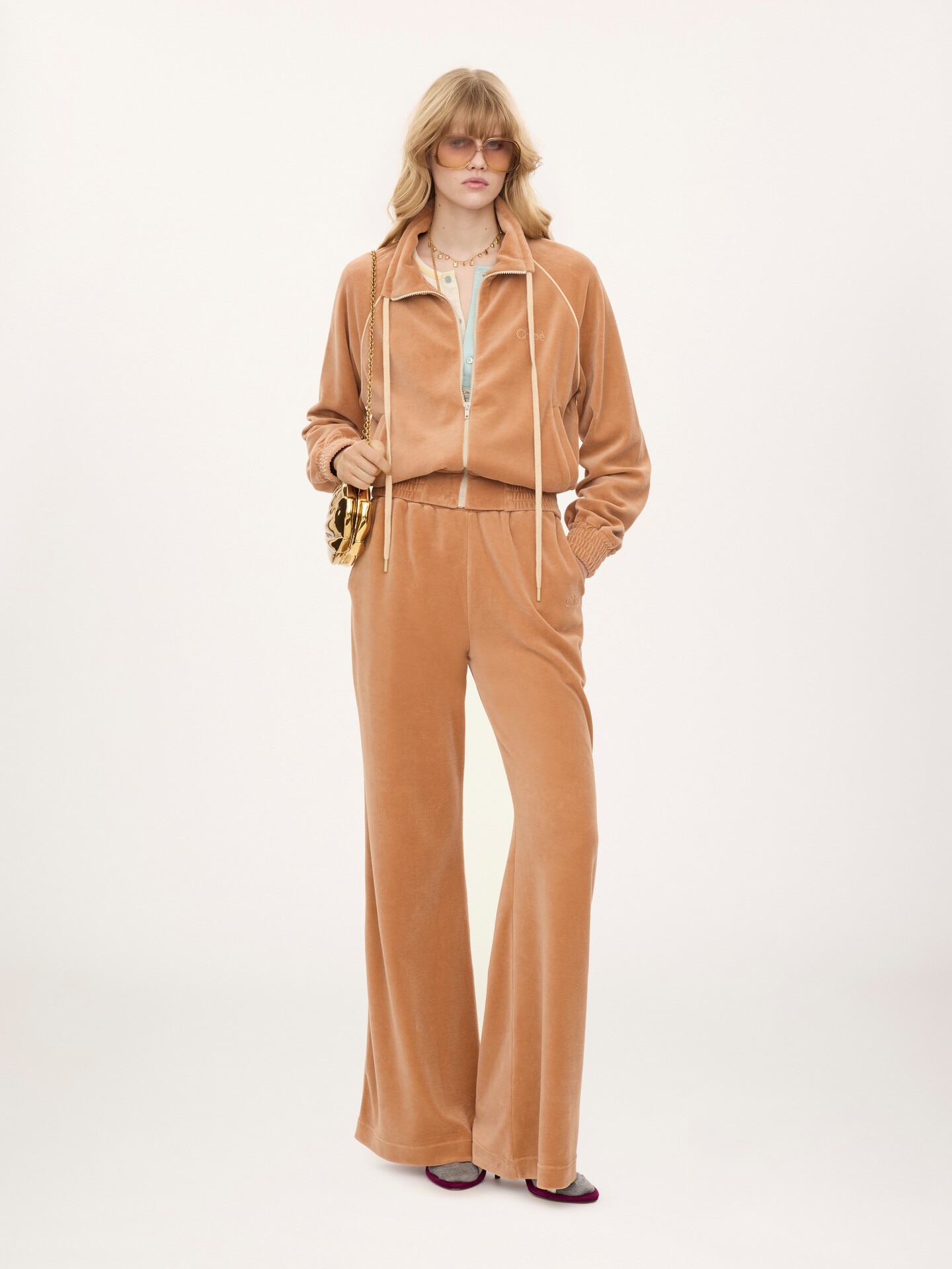 High-neck logo tracksuit jacket in velvet - 3