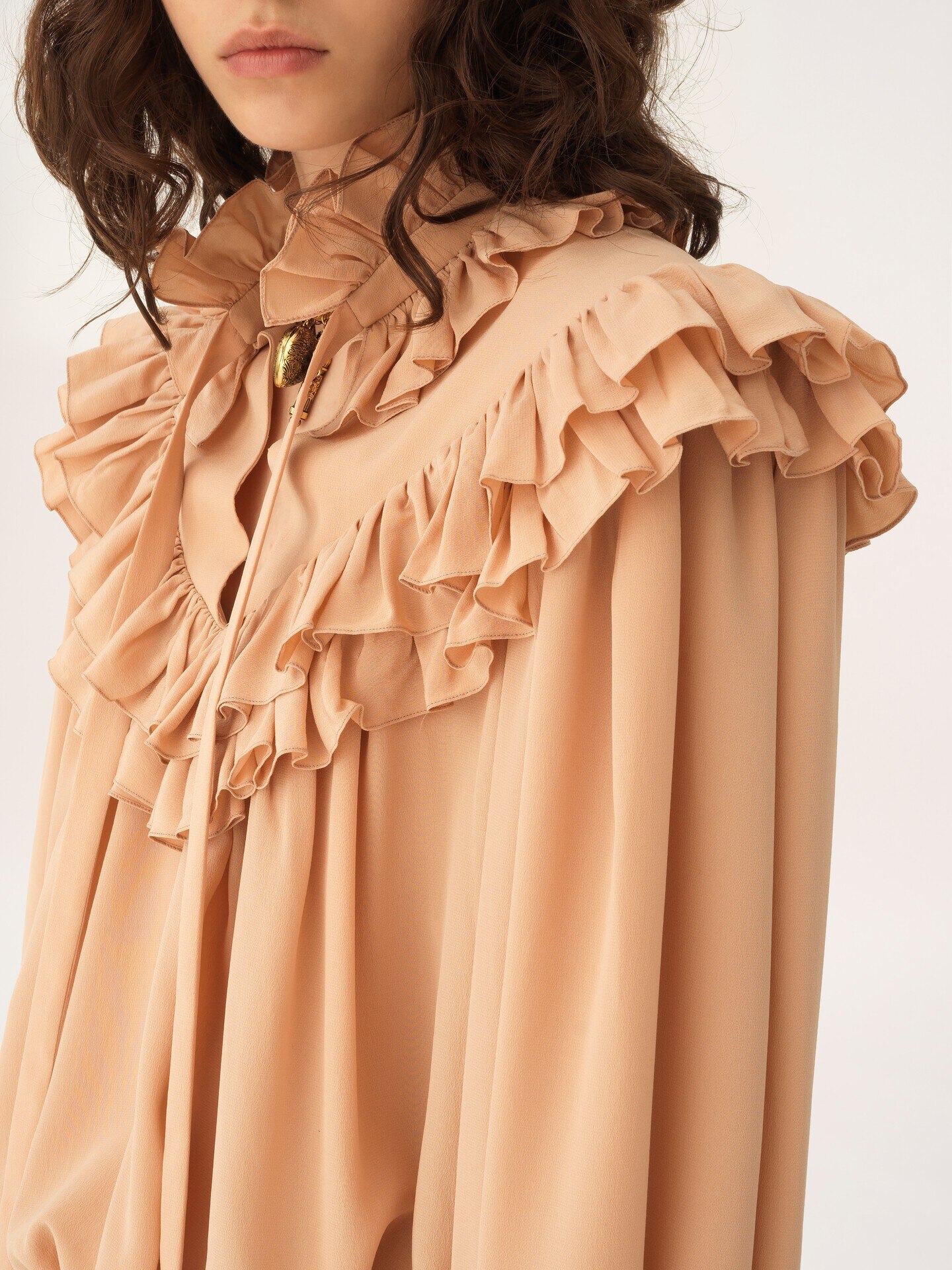 Oversized ruffle top in crêpe de chine - 6