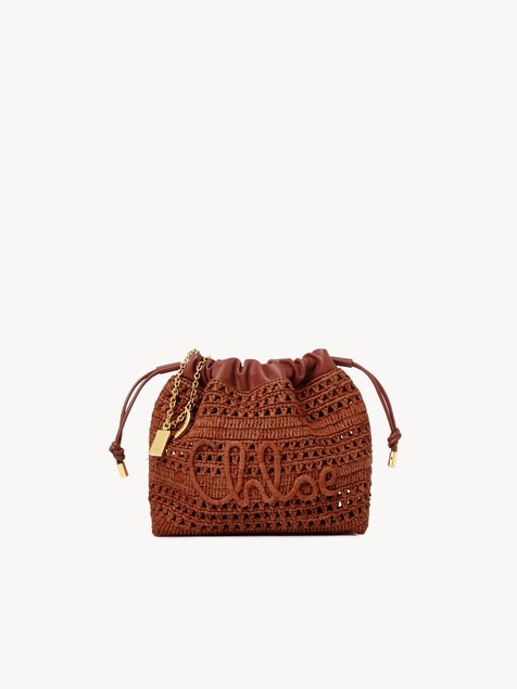 Minibolso de hombro Summer Banana de rafia