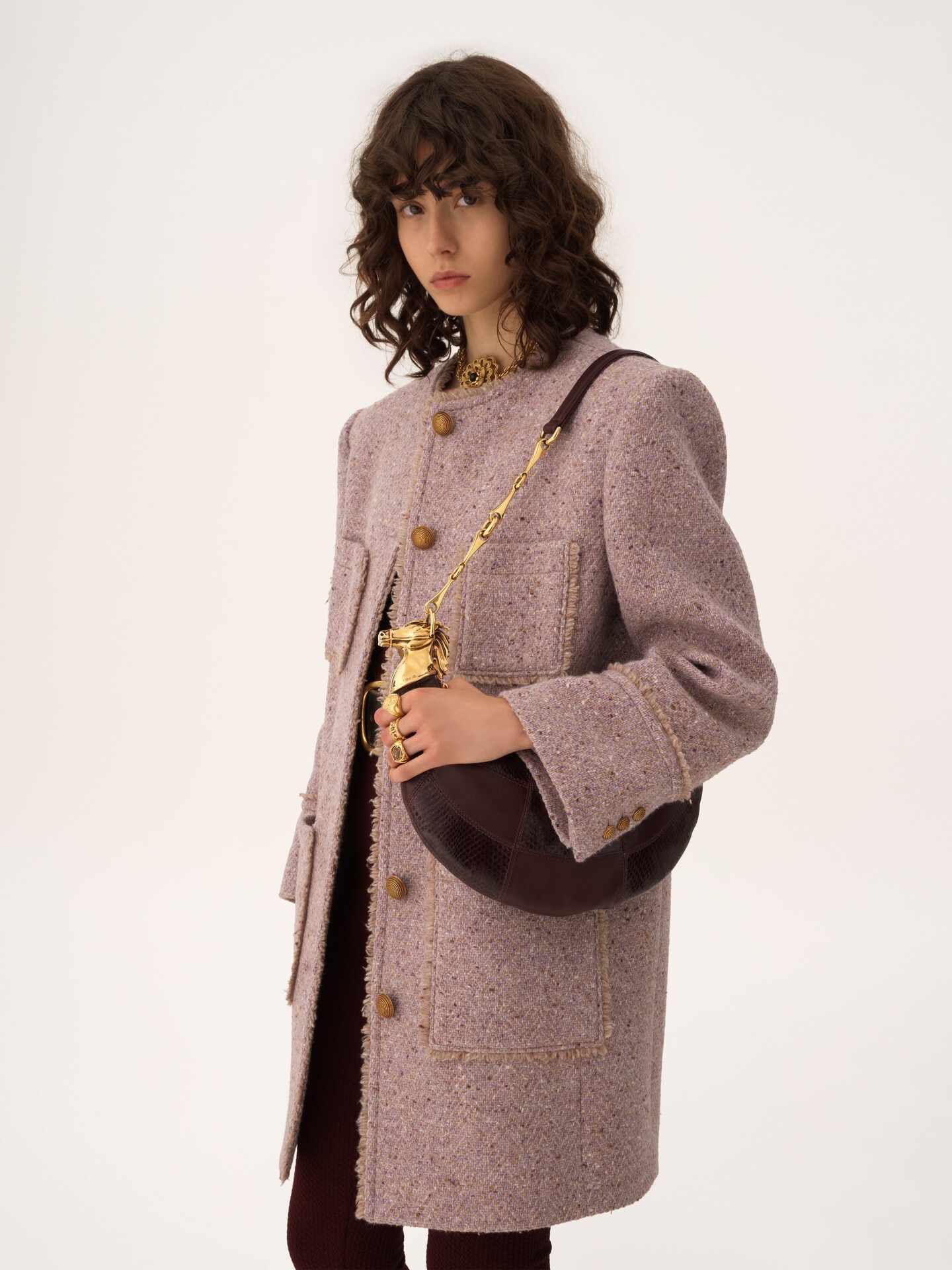 Chain Horse shoulder bag in grained leather & snakeskin - 3