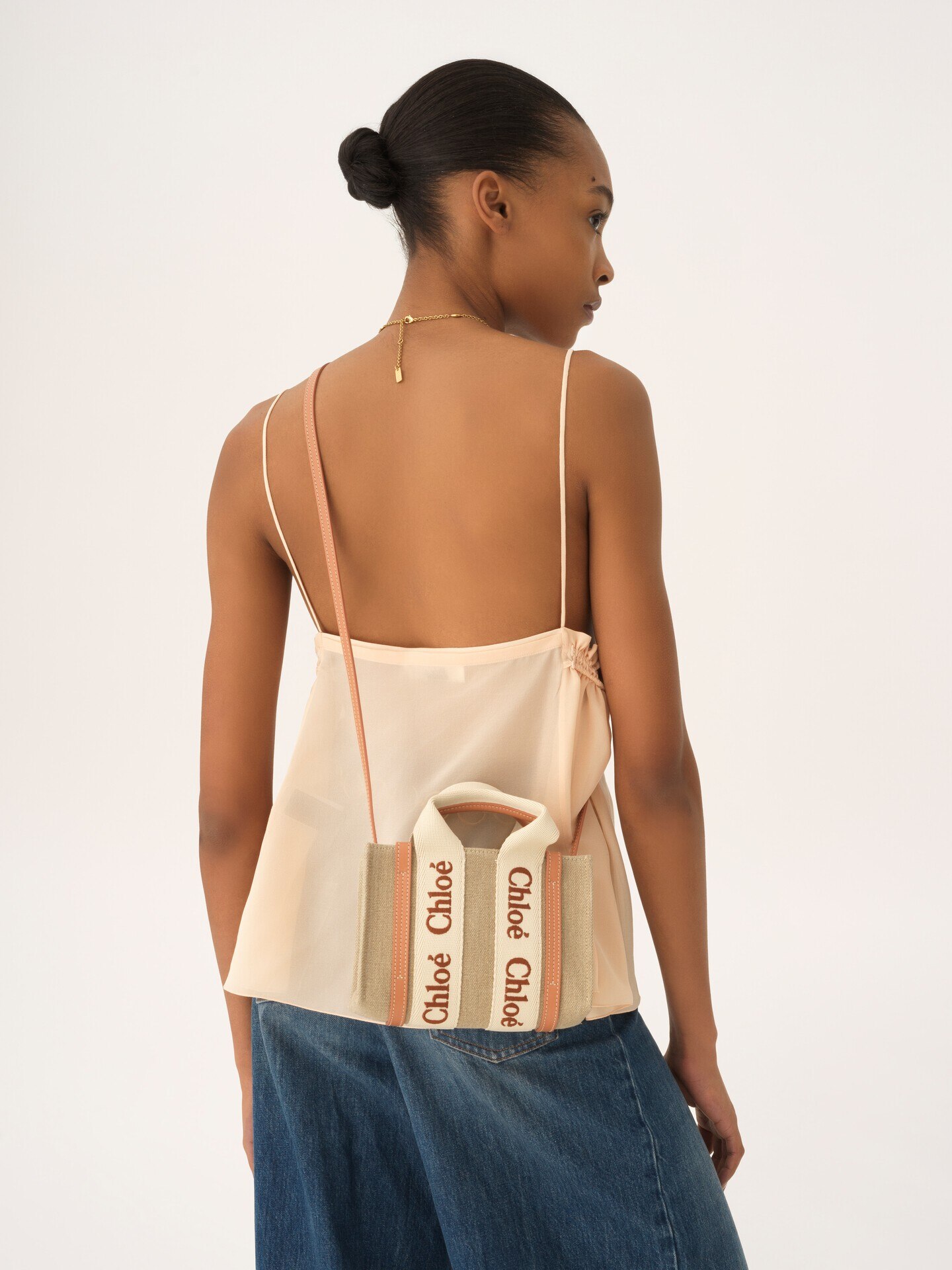 Minibolso tote Woody de lino y cuero - 3
