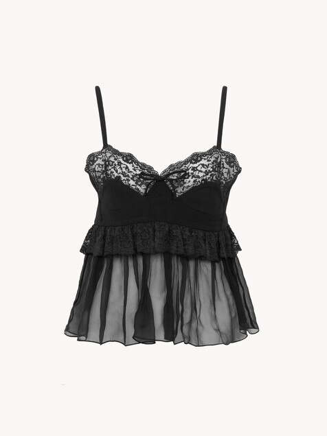 Thin-strap lingerie top in cr&ecirc;pe de chine
