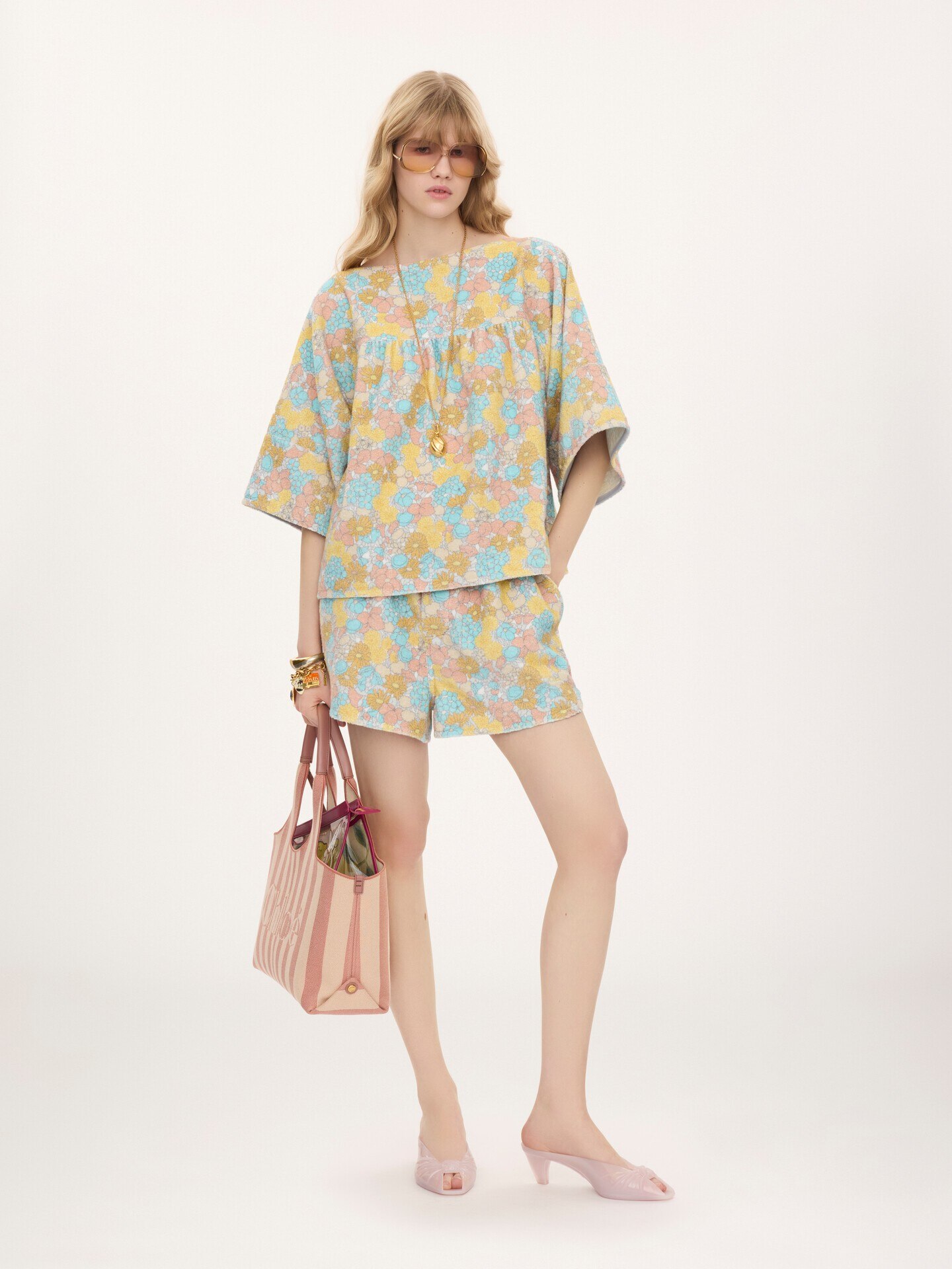 Drawstring mini shorts in cotton towelling - 3