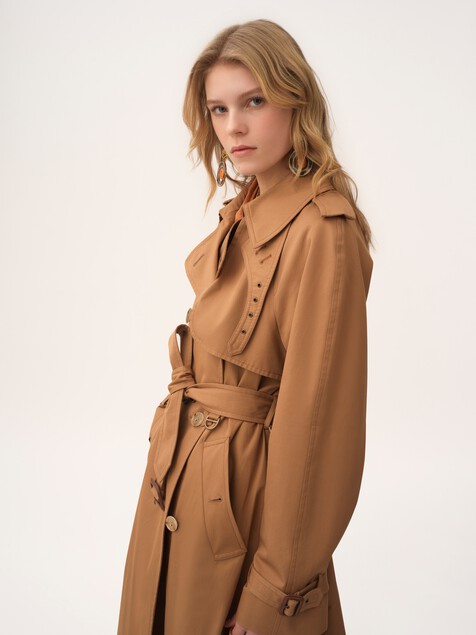 Long trench coat in cotton gabardine